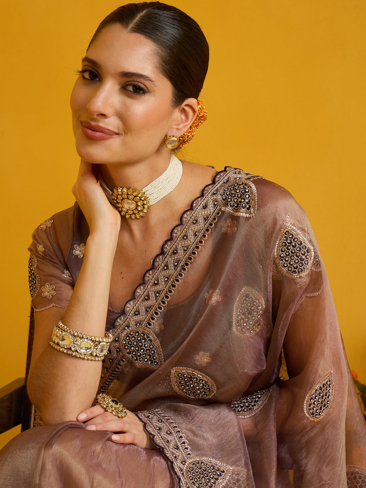 Rose Gold Organza saree – detail view 3