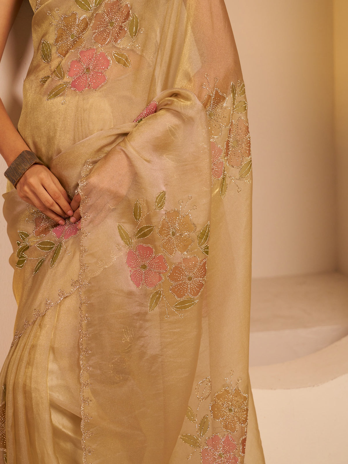 Peach organza saree view 6