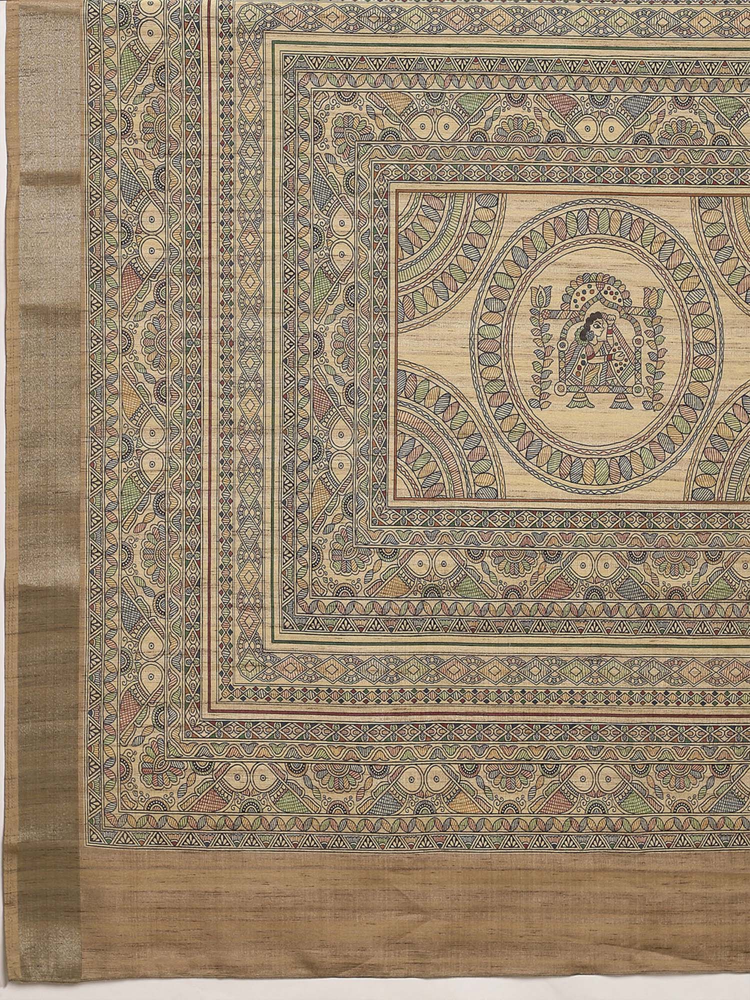 Beige Satin Silk saree – detail view 5