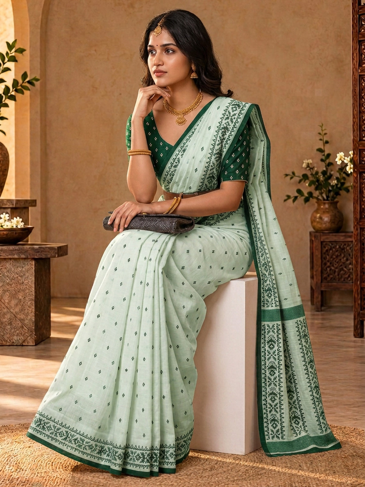 Off White tussar silk saree view 2