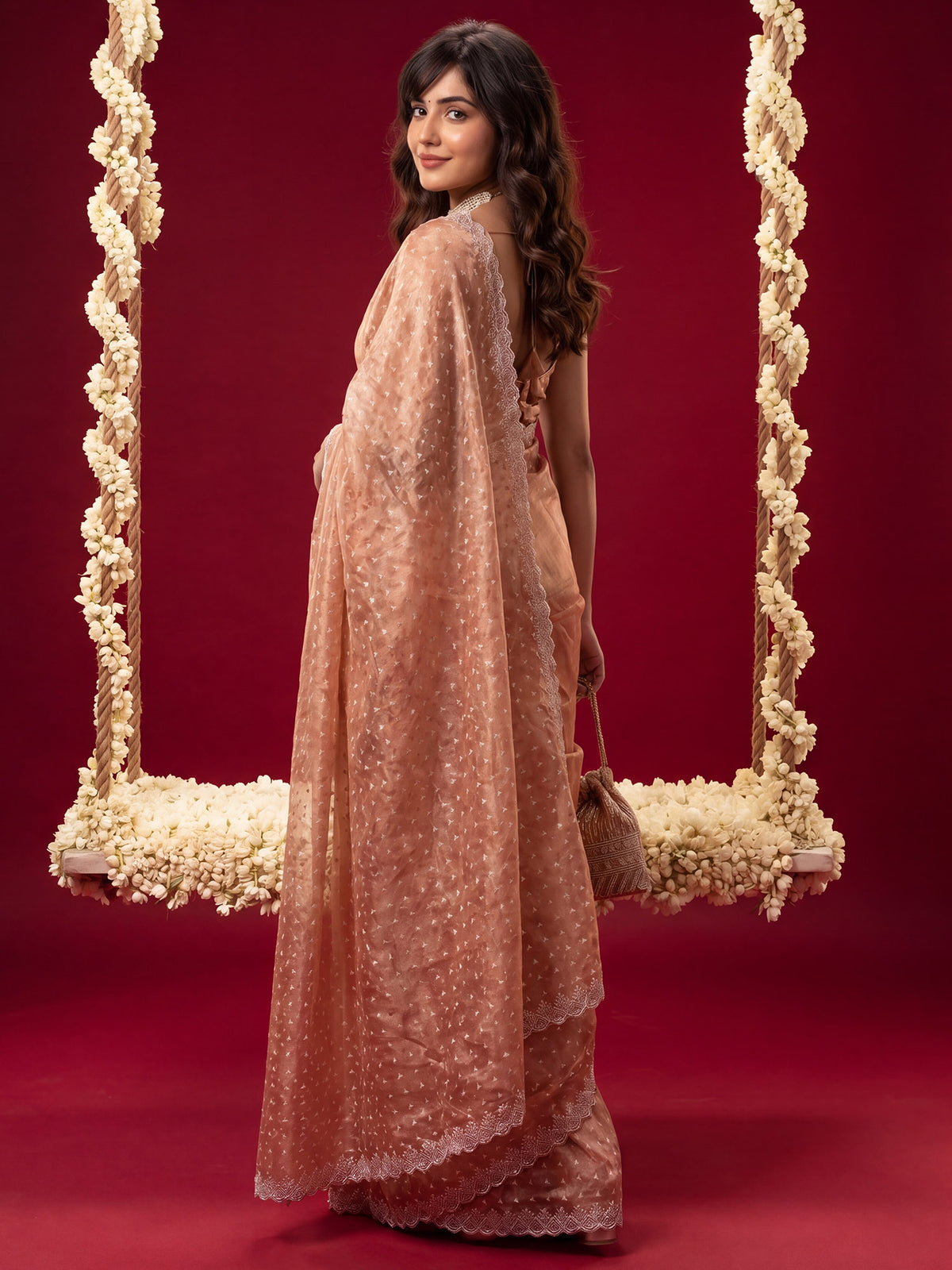 Peach Tissue saree – detail view 1