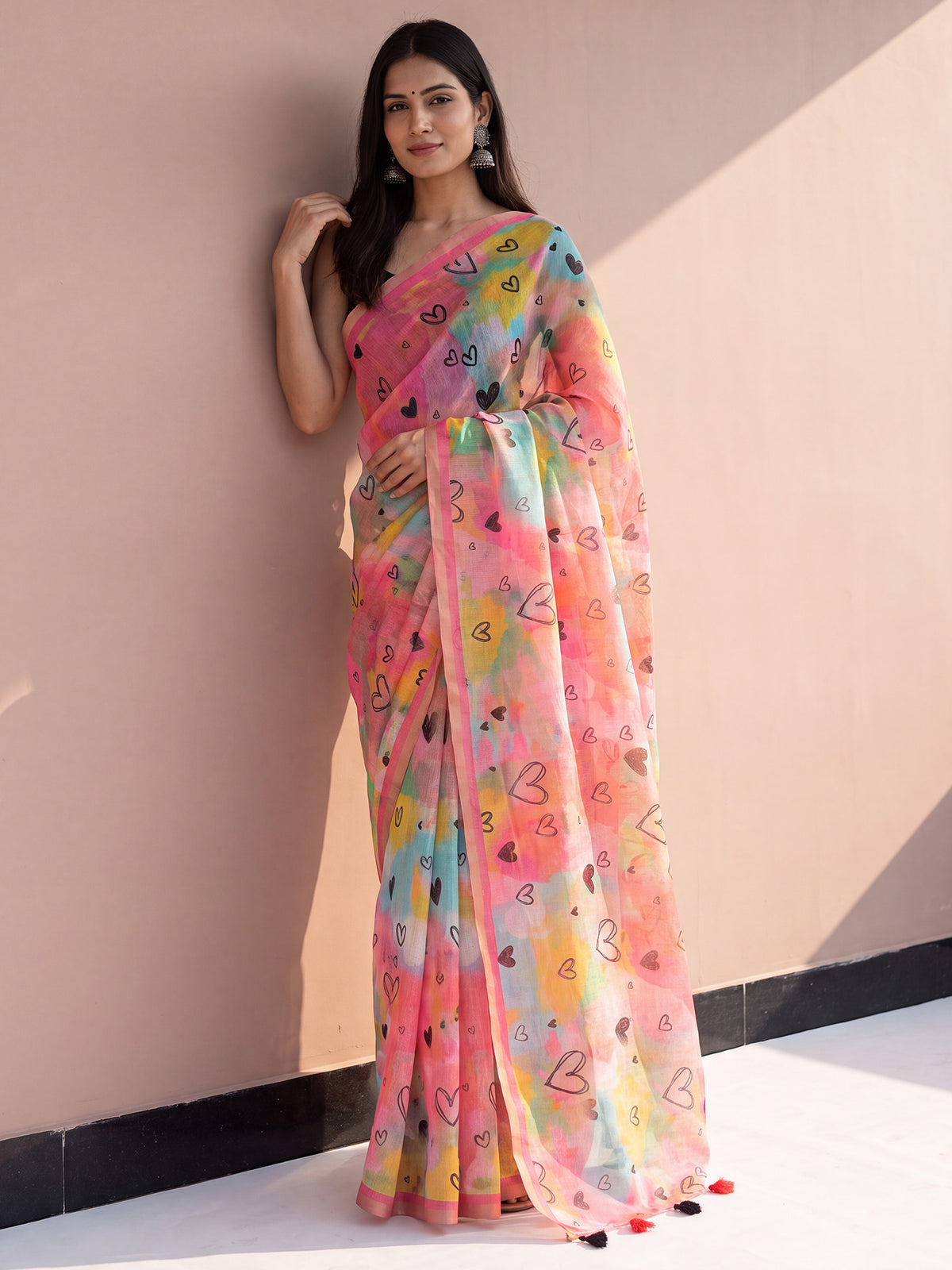 Multicolored Cotton Linen saree – detail view 2