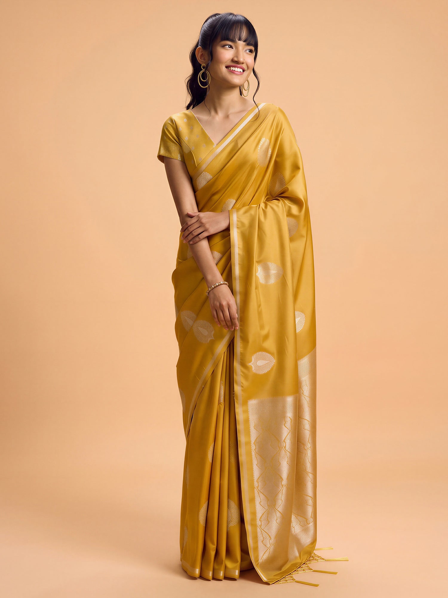 Mustard Satin Silk saree – detail view 3