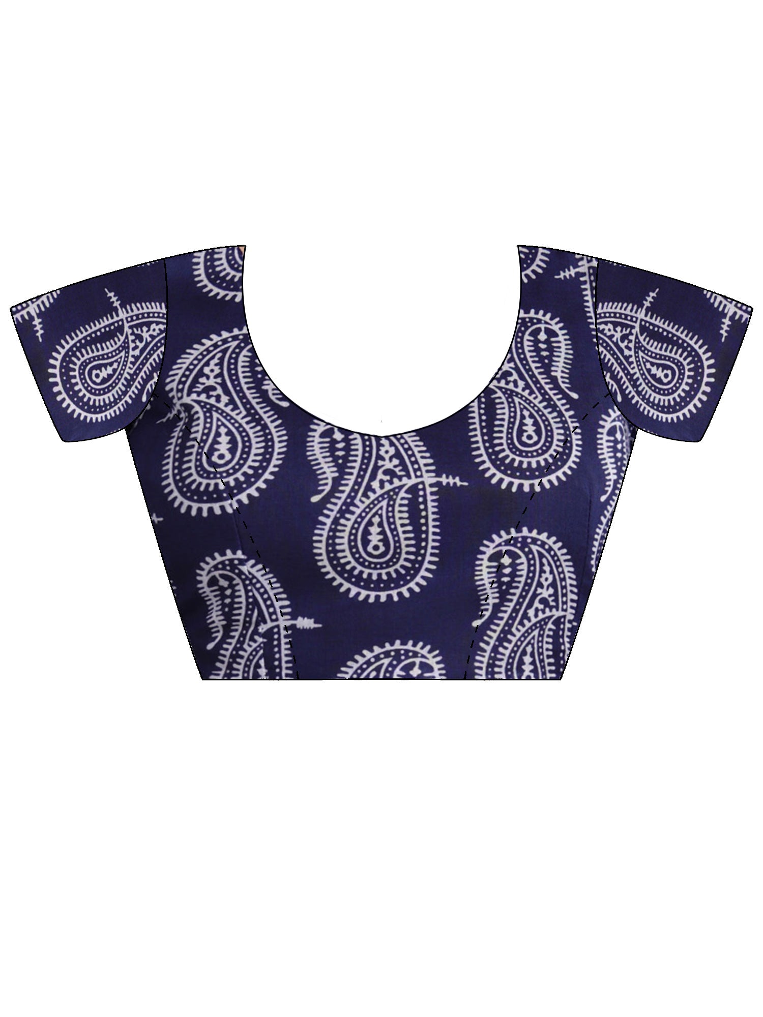 Unstitched navy blue cotton blouse piece with bagh design