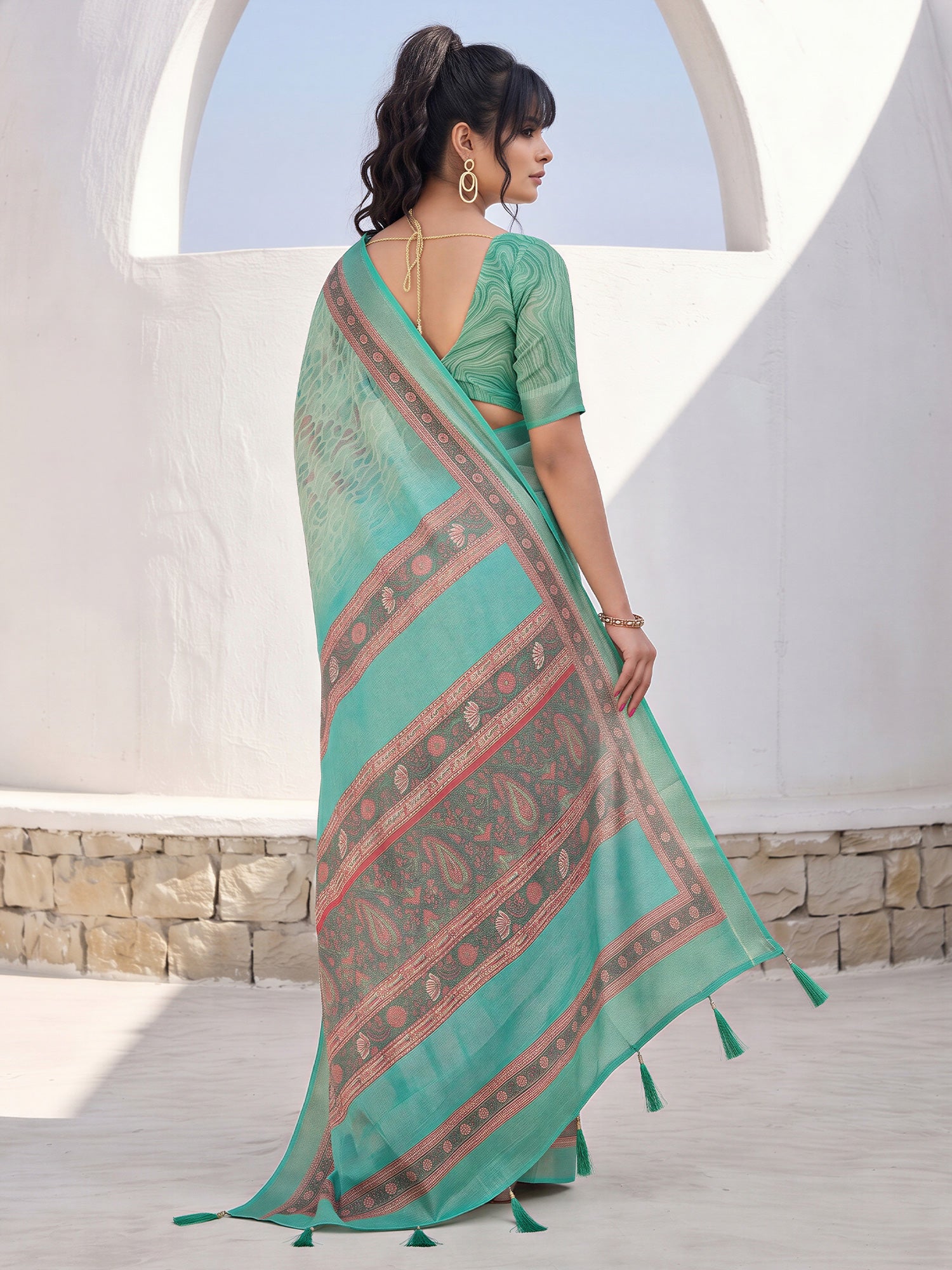 Mint Green Cotton Silk saree – detail view 1