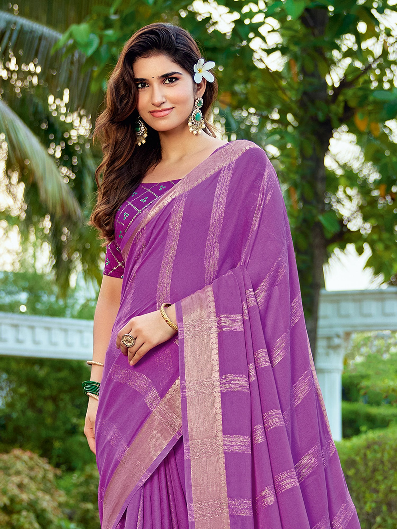 Lavender Georgette saree – detail view 2