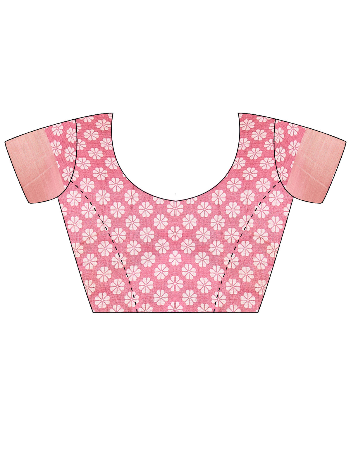 Unstitched pink satin silk blouse piece with ethnic motif design