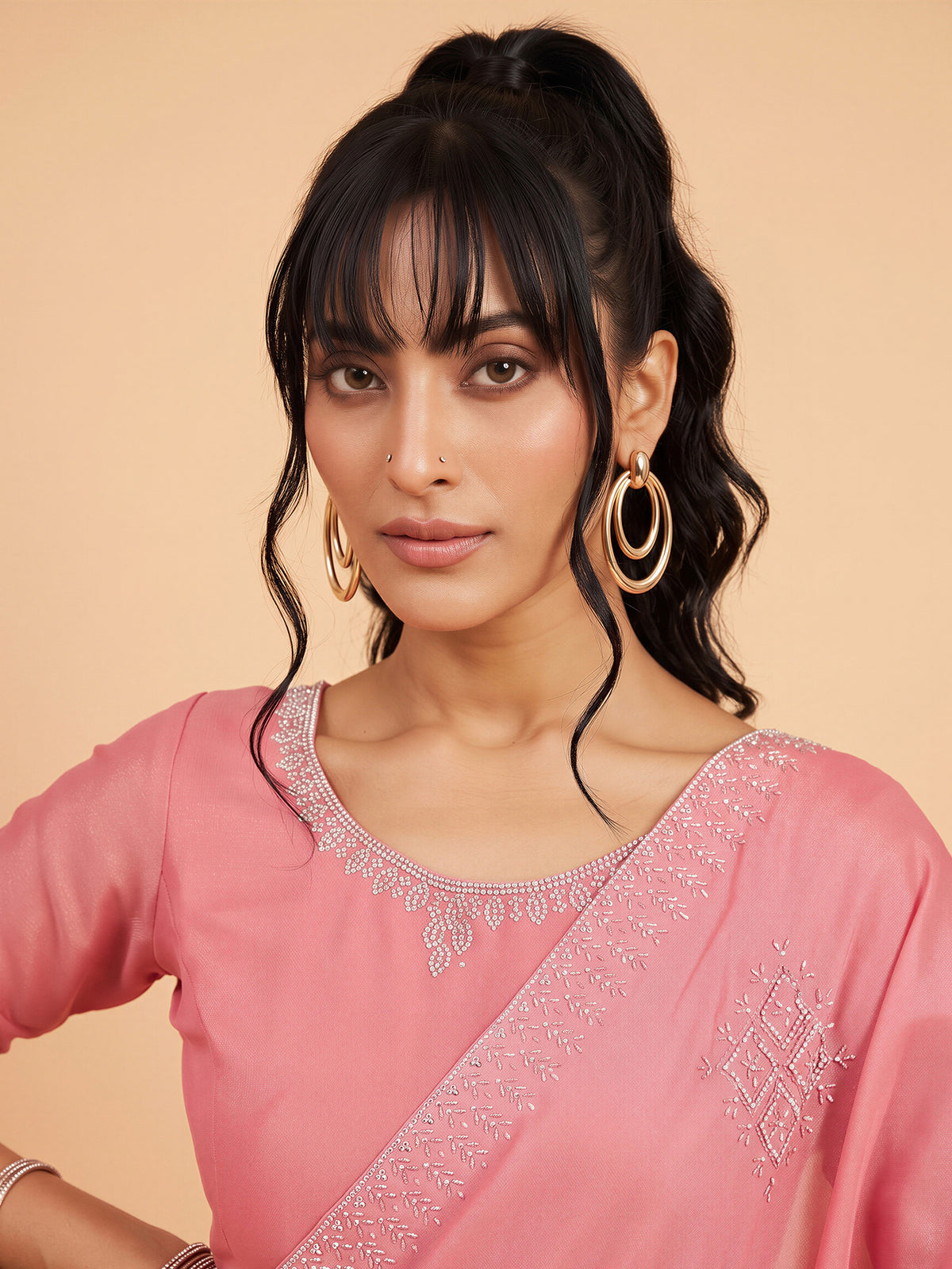 Pink Georgette saree – detail view 4