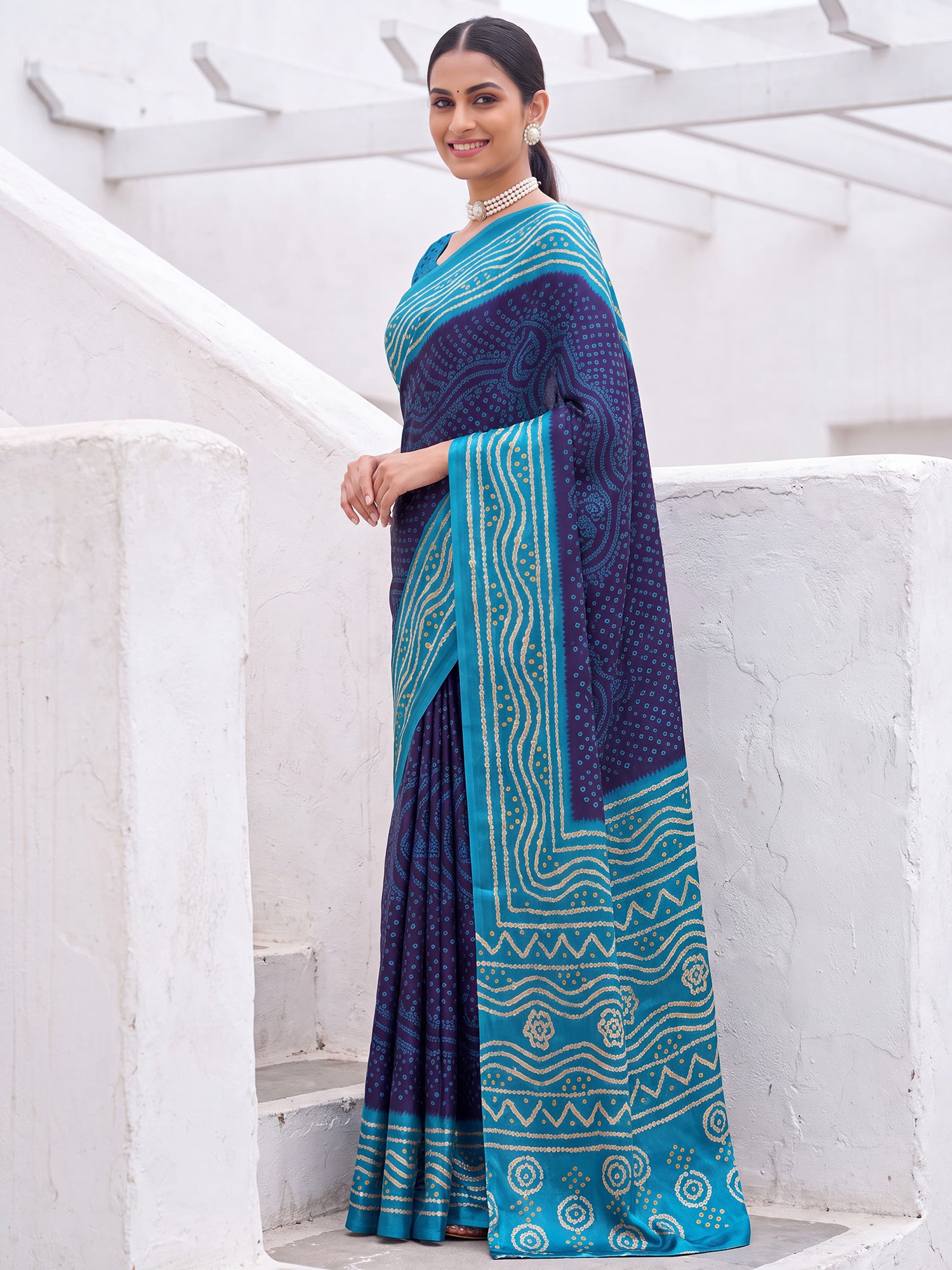 Navy Blue Satin Silk saree – detail view 2