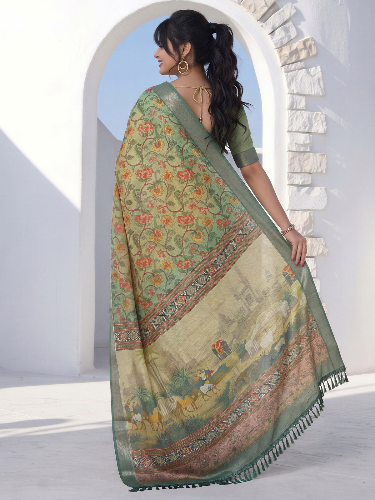 Light Green Cotton Silk saree – detail view 1