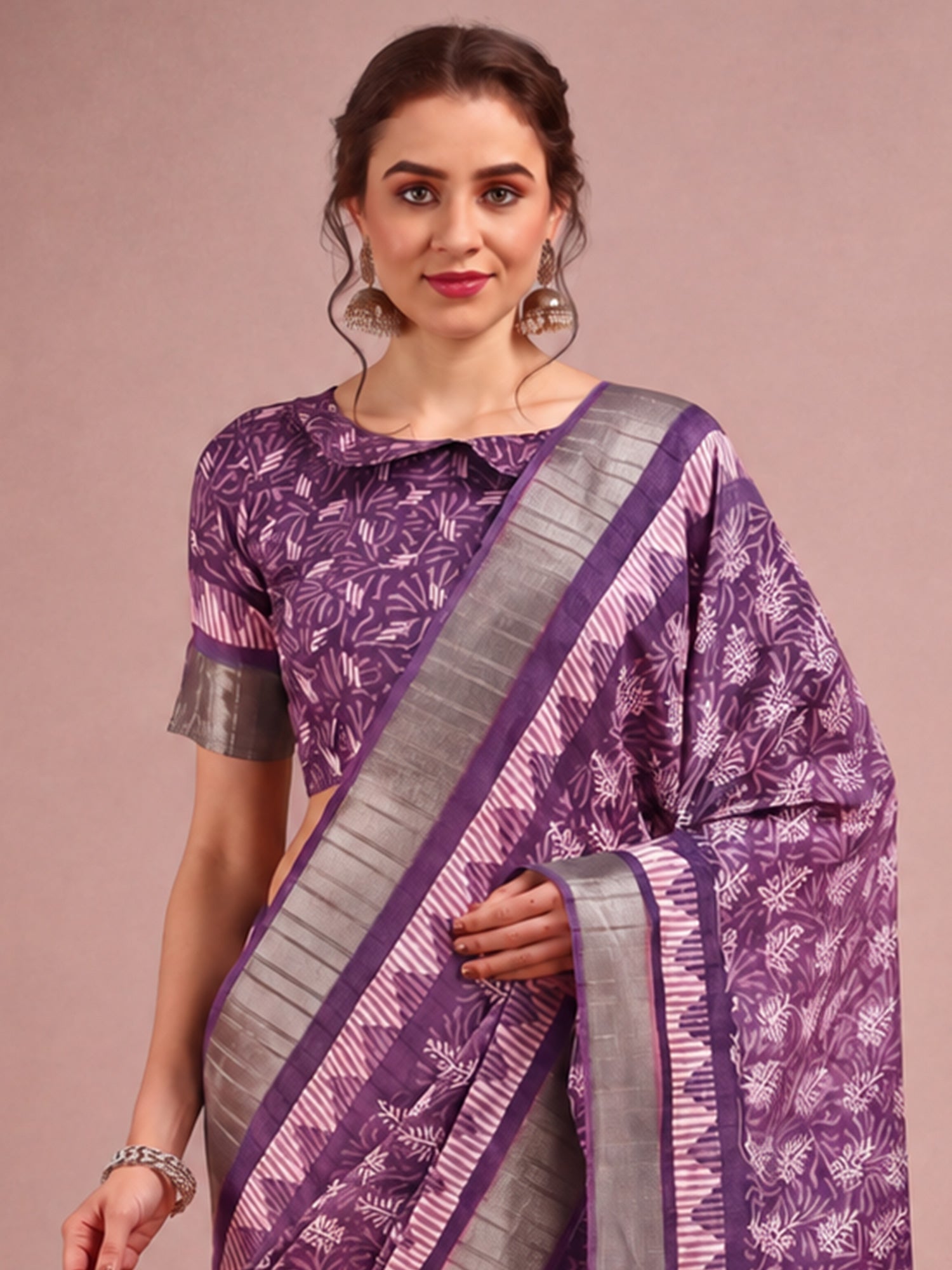 Violet Cotton Silk saree – detail view 3