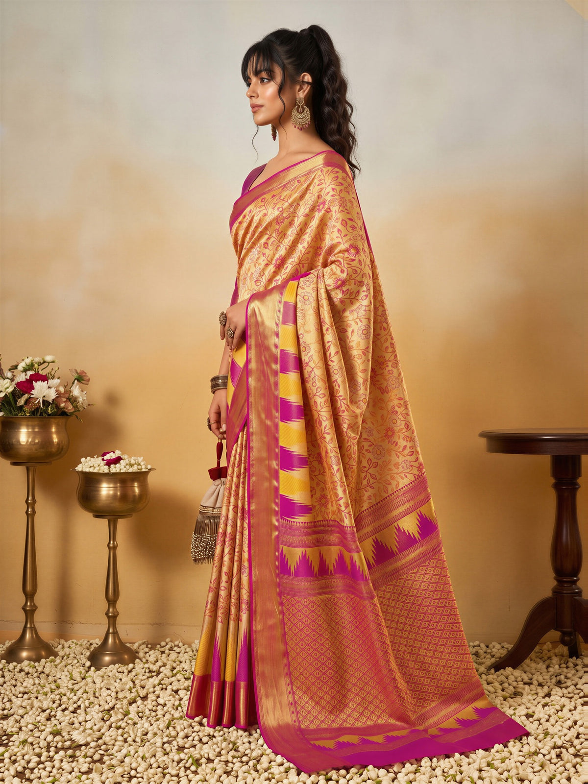 Beige Silk Blend saree – detail view 2