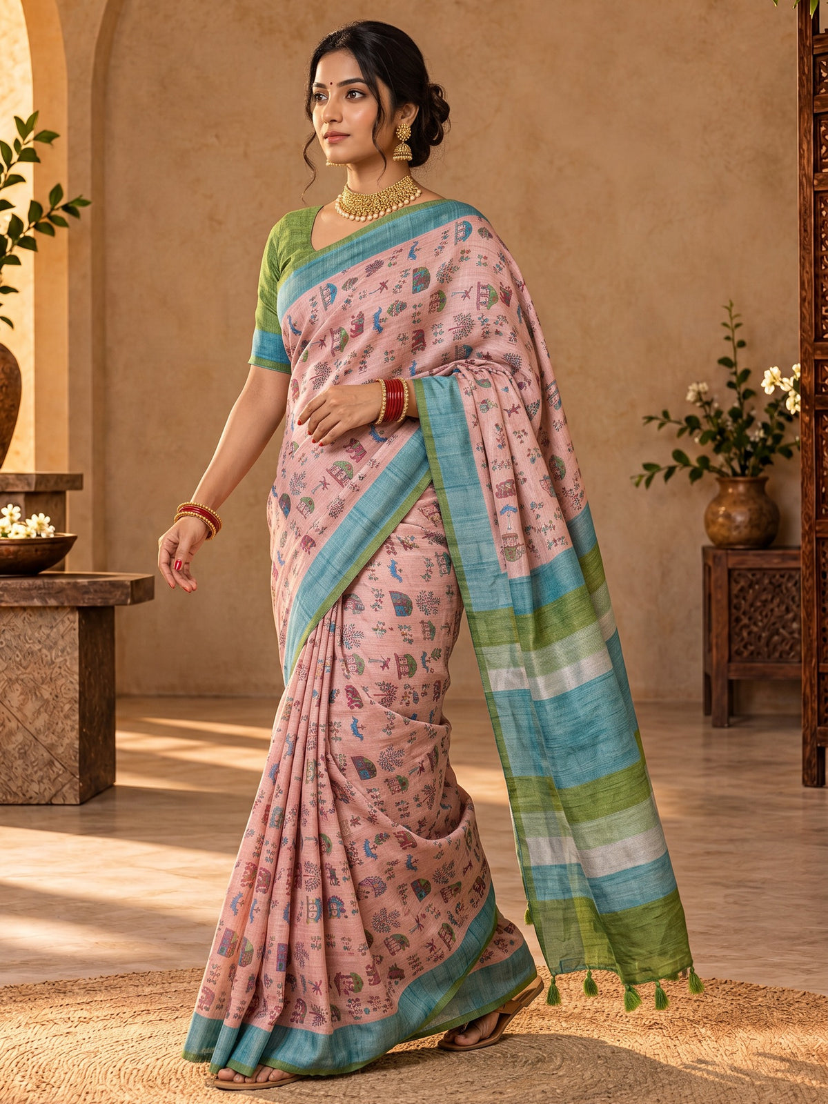 Pink soft silk saree view 3