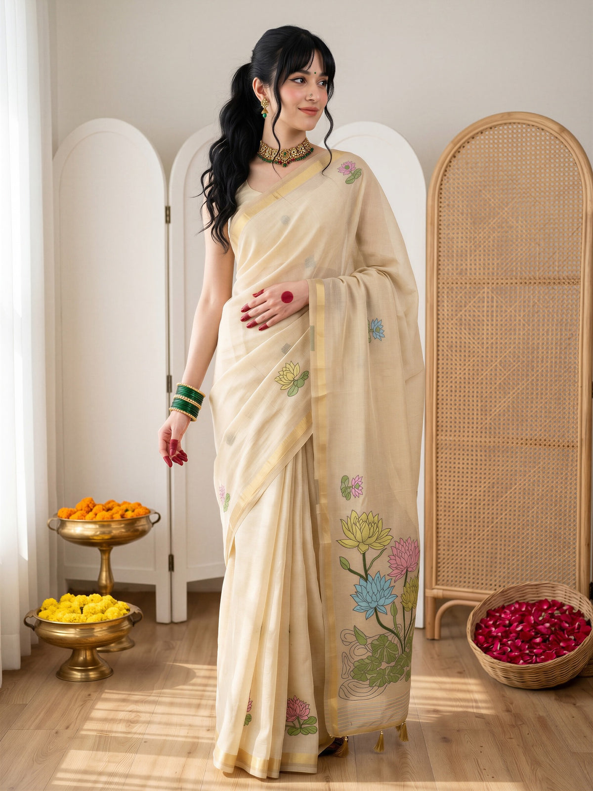 Off White Muga Silk saree – detail view 1