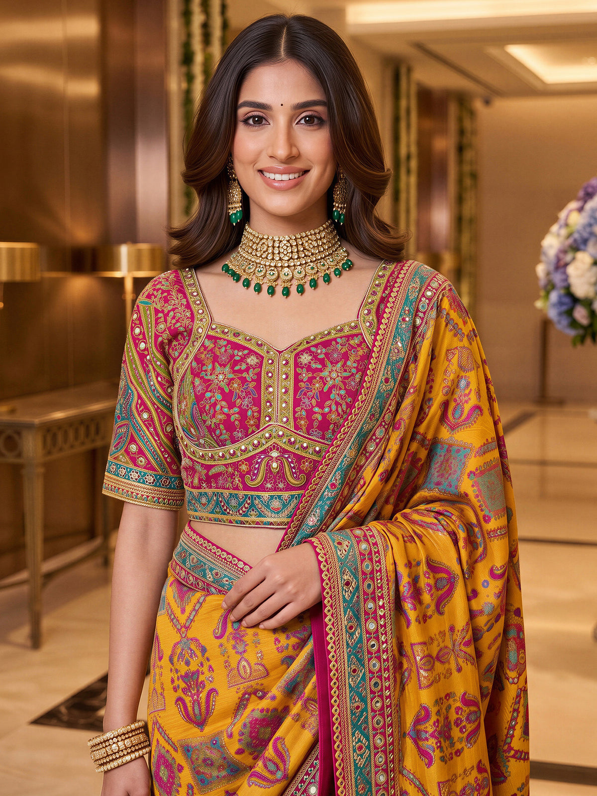 Mustard Silk Blend saree – detail view 3