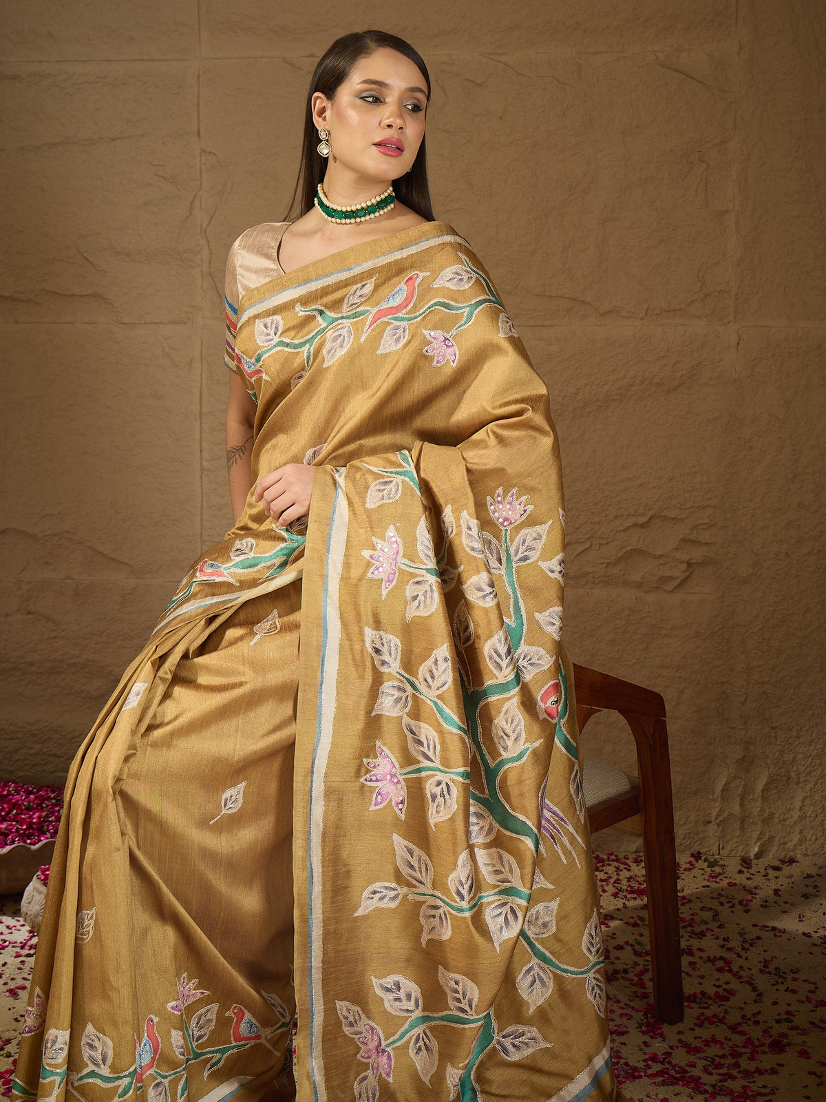 Mustard art silk saree view 5