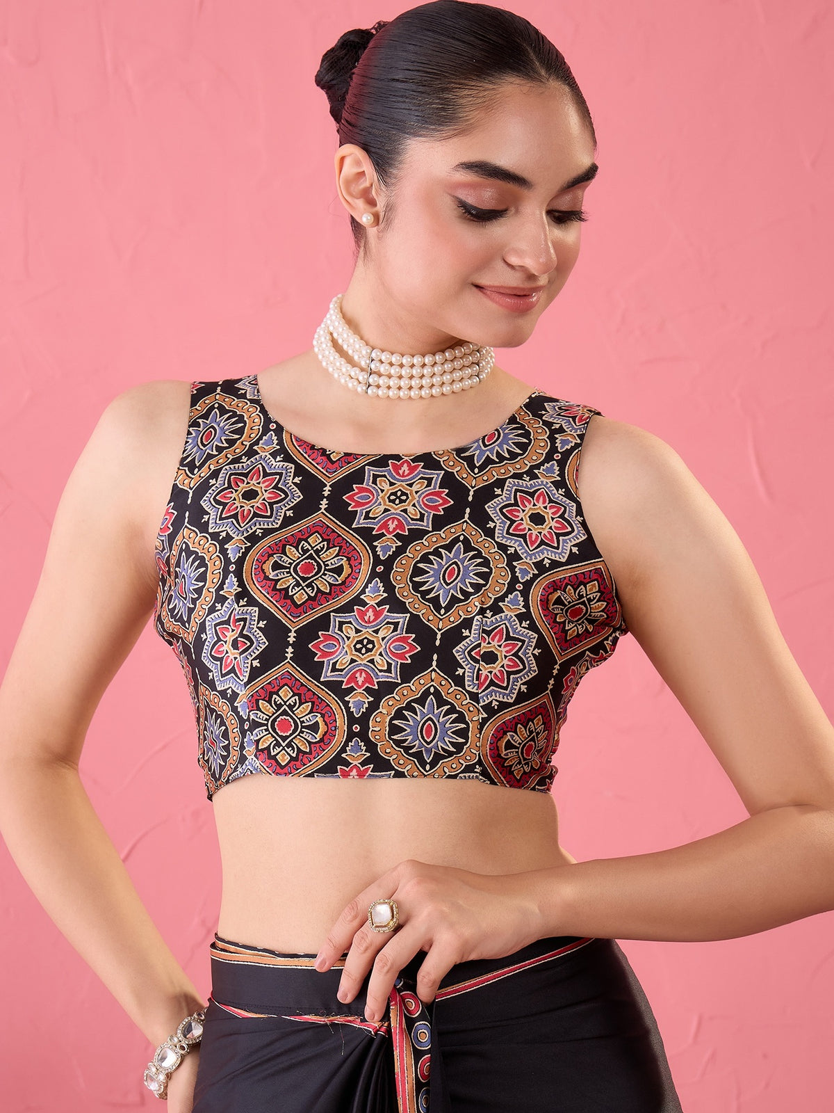 Black Satin saree – detail view 3