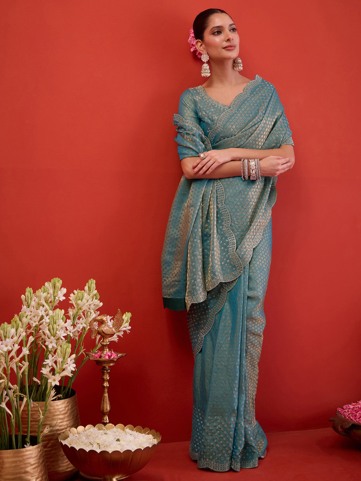 Light Blue Satin saree – detail view 4