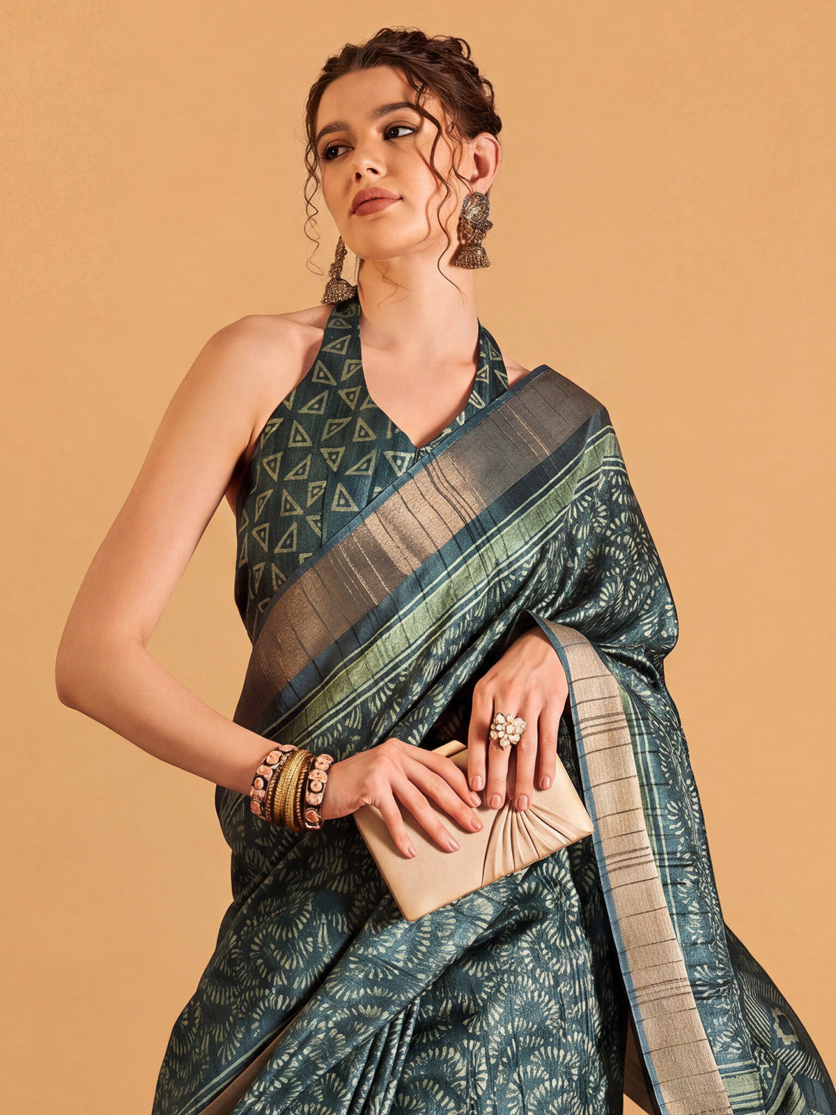 Teal Green Silk Blend saree – detail view 3