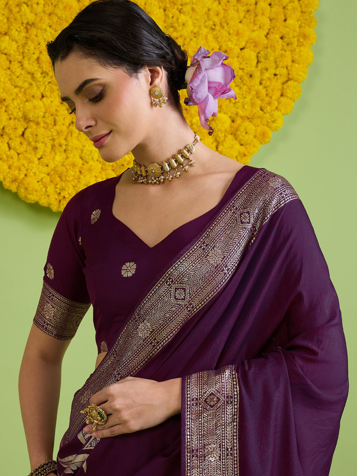 Wine Silk Blend saree – detail view 4