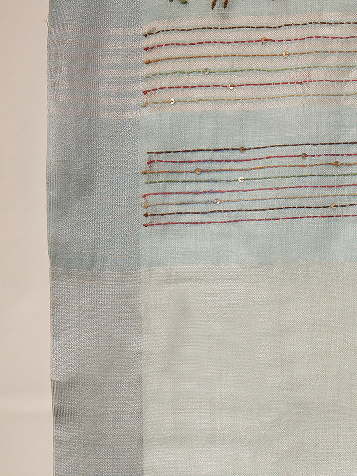 Light Blue linen blend saree view 7