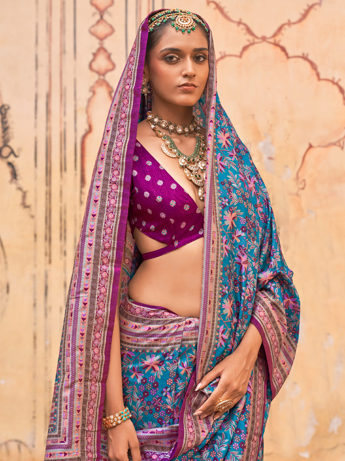 Teal Blue Silk Blend saree – detail view 1