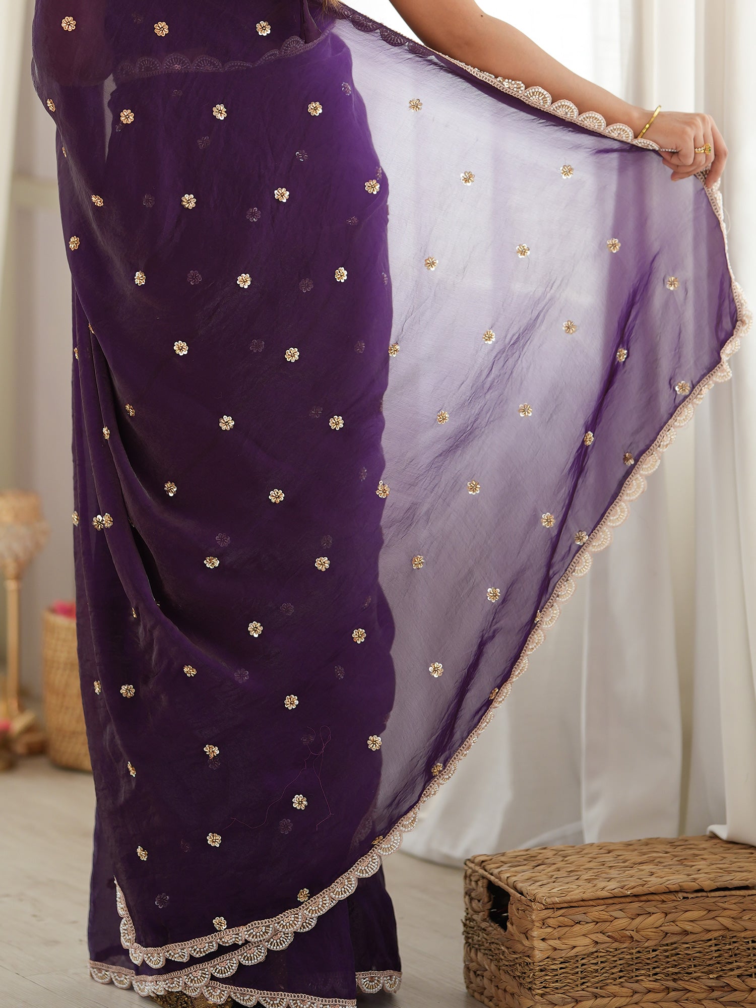 Purple Satin saree – detail view 5