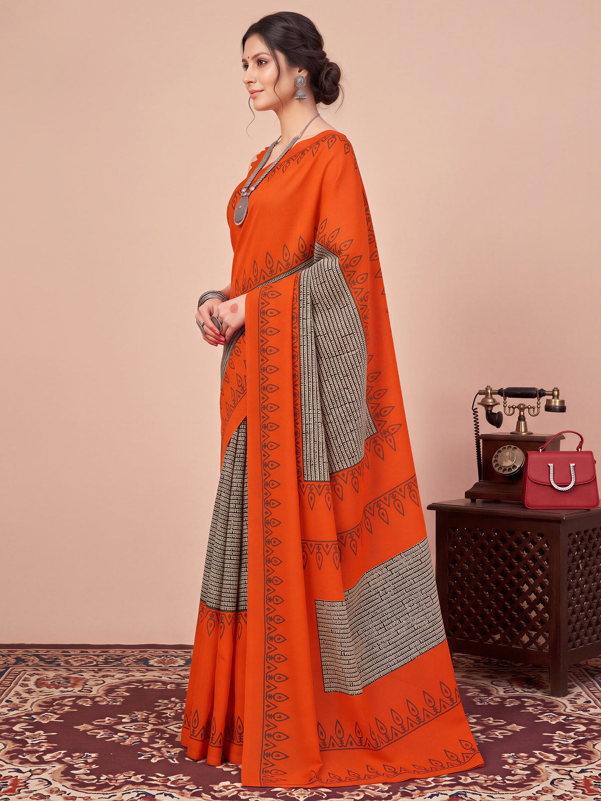 Orange Bhagalpuri Silk saree – detail view 2