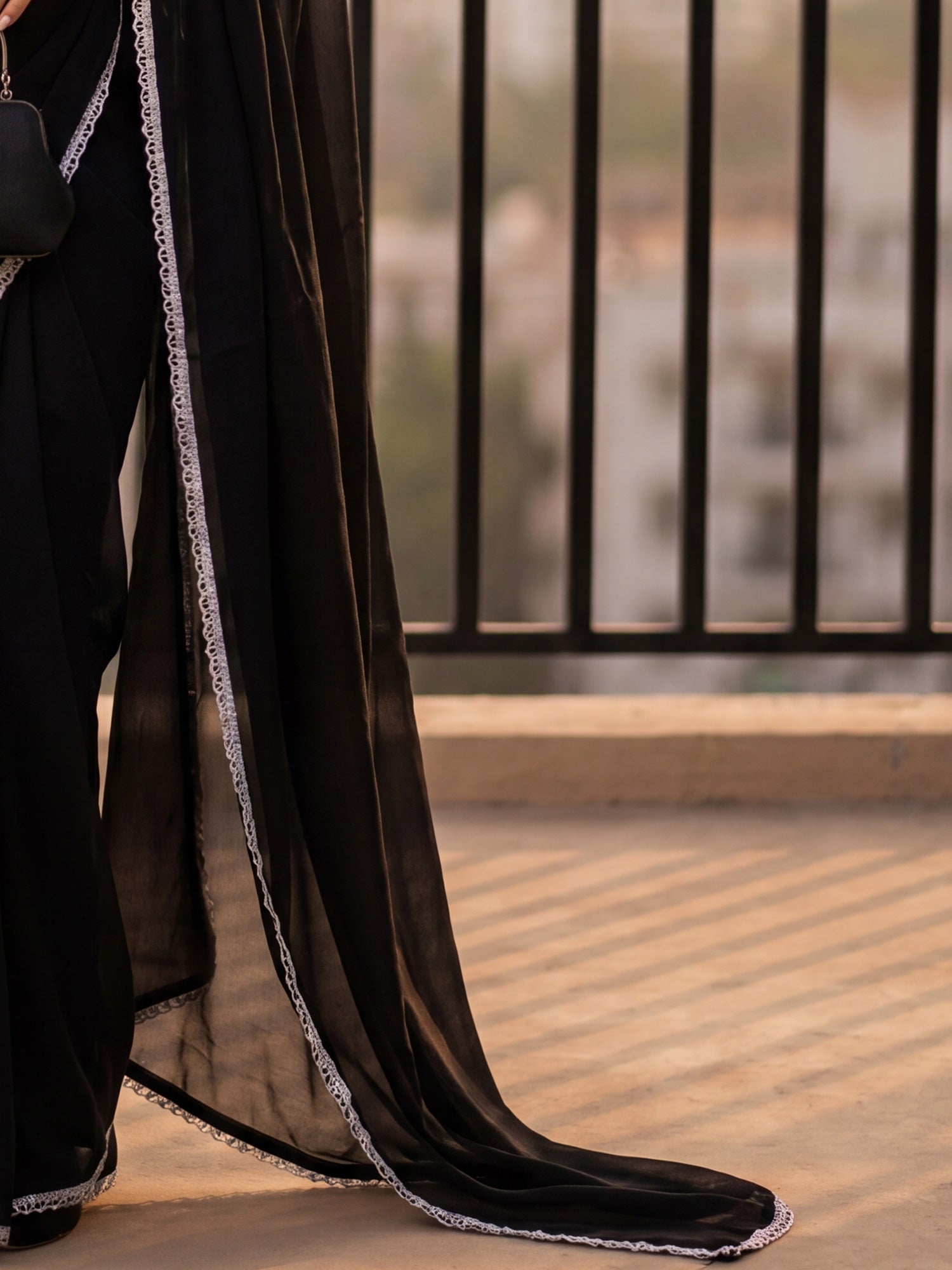 Black Georgette saree – detail view 5