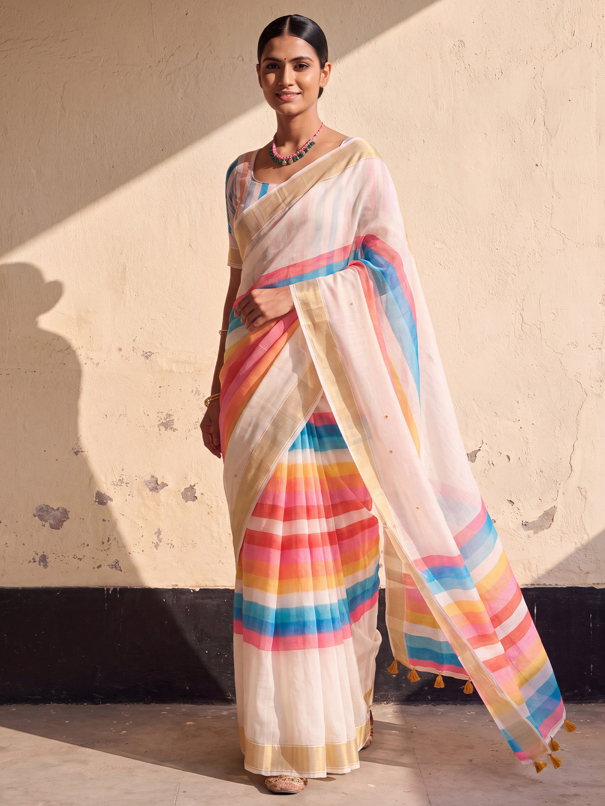 Off White Linen saree – detail view 3