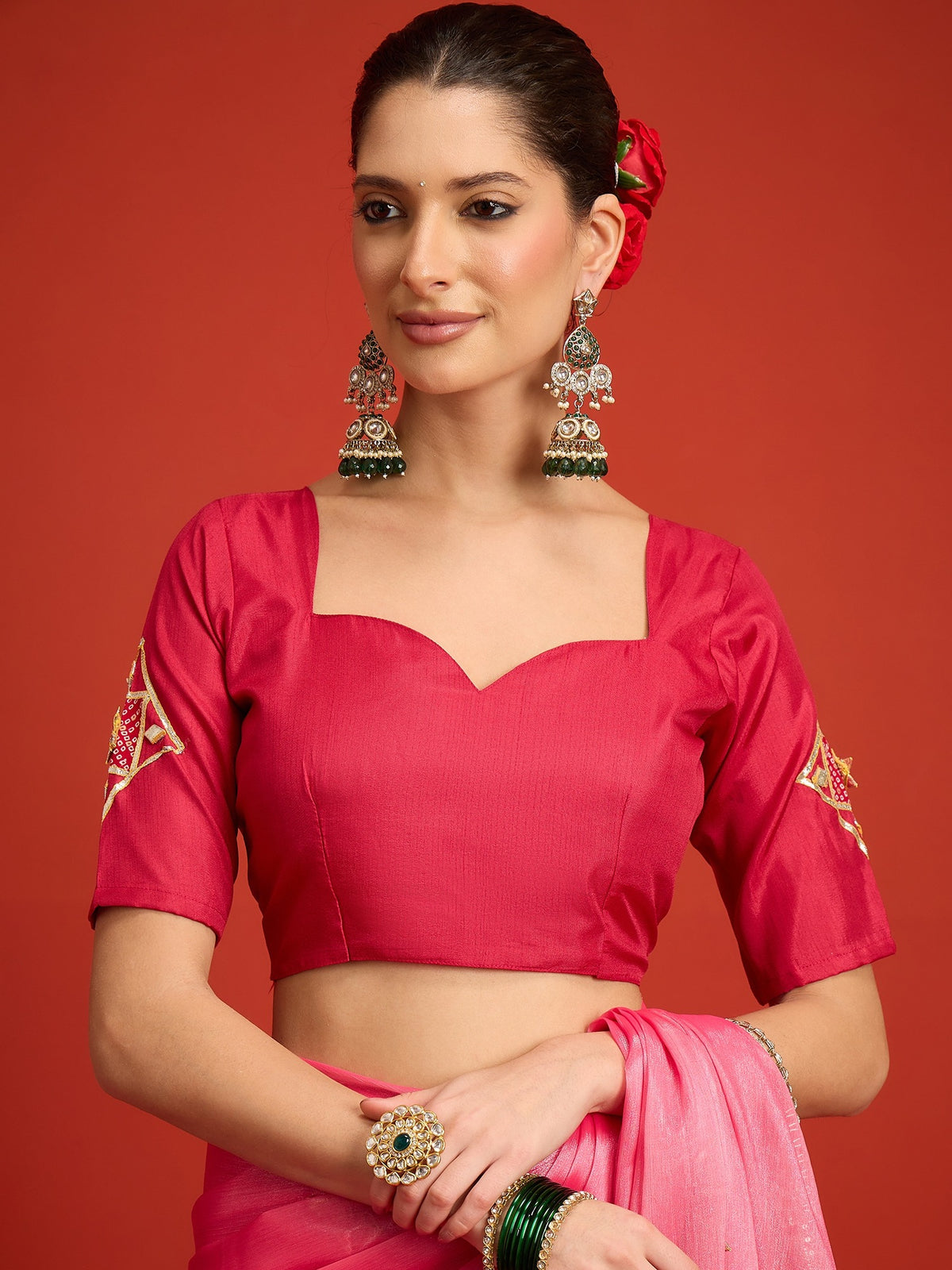Pink Paper Silk saree – detail view 5