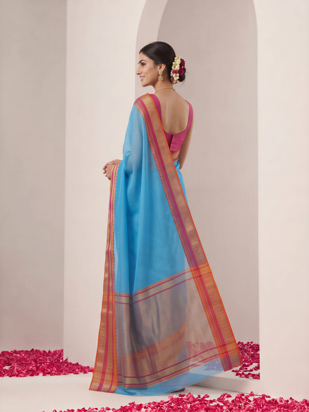 Light Blue kota doria cotton saree view 1