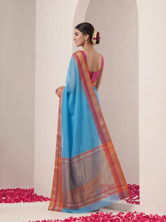 Light Blue kota doria cotton saree view 1