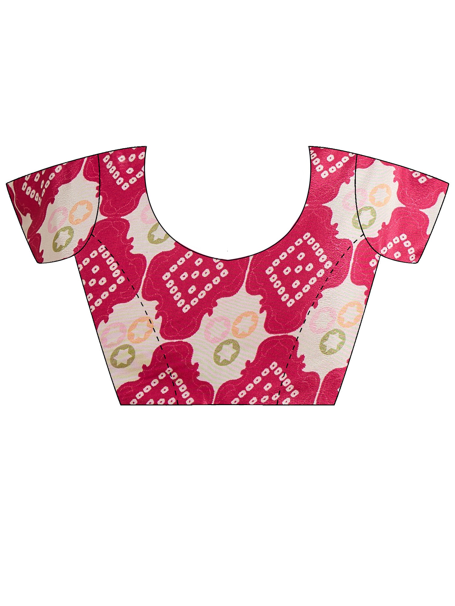 Unstitched pink satin silk blouse piece with bandhani design
