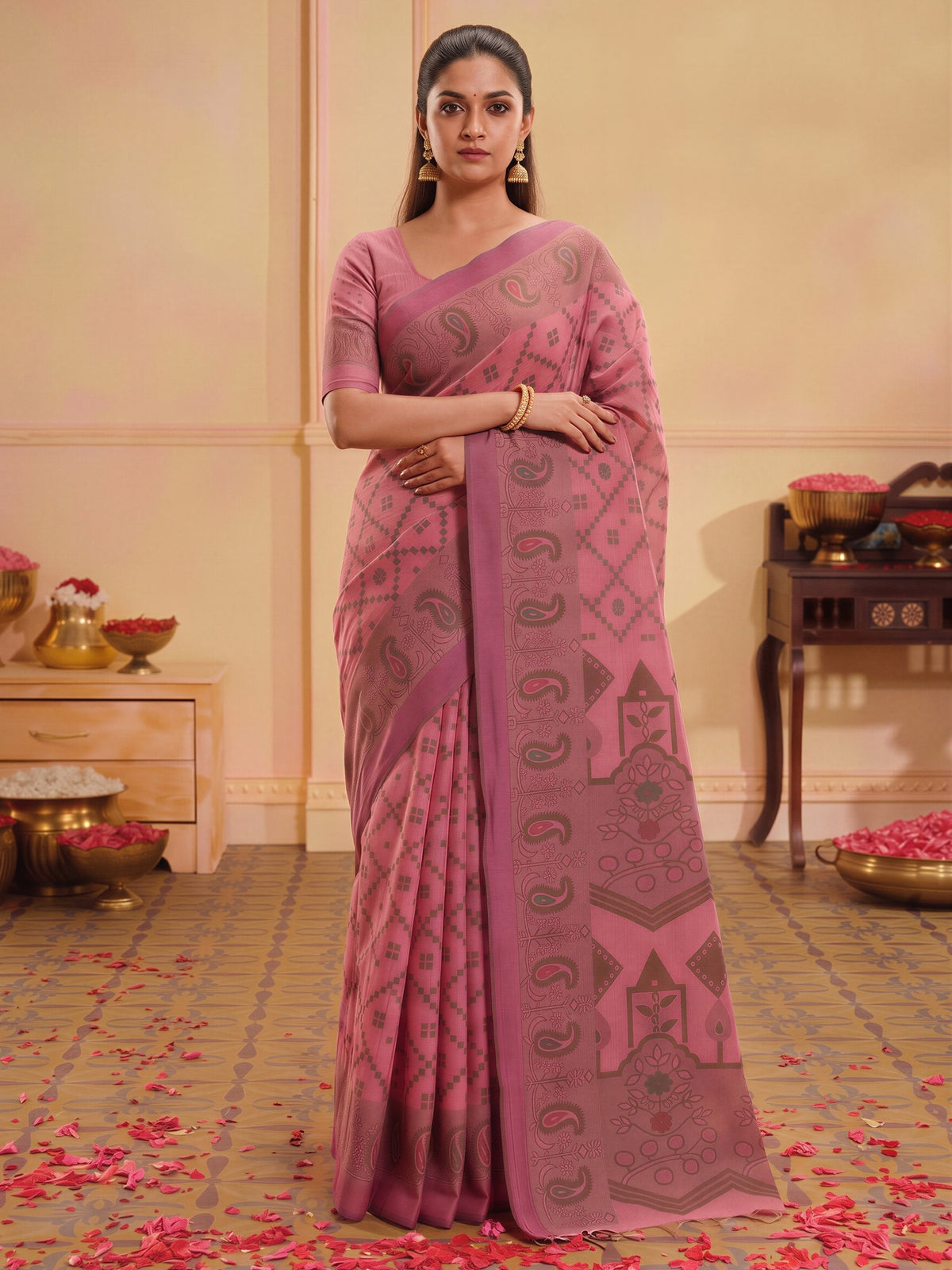Pink silk blend saree view 3