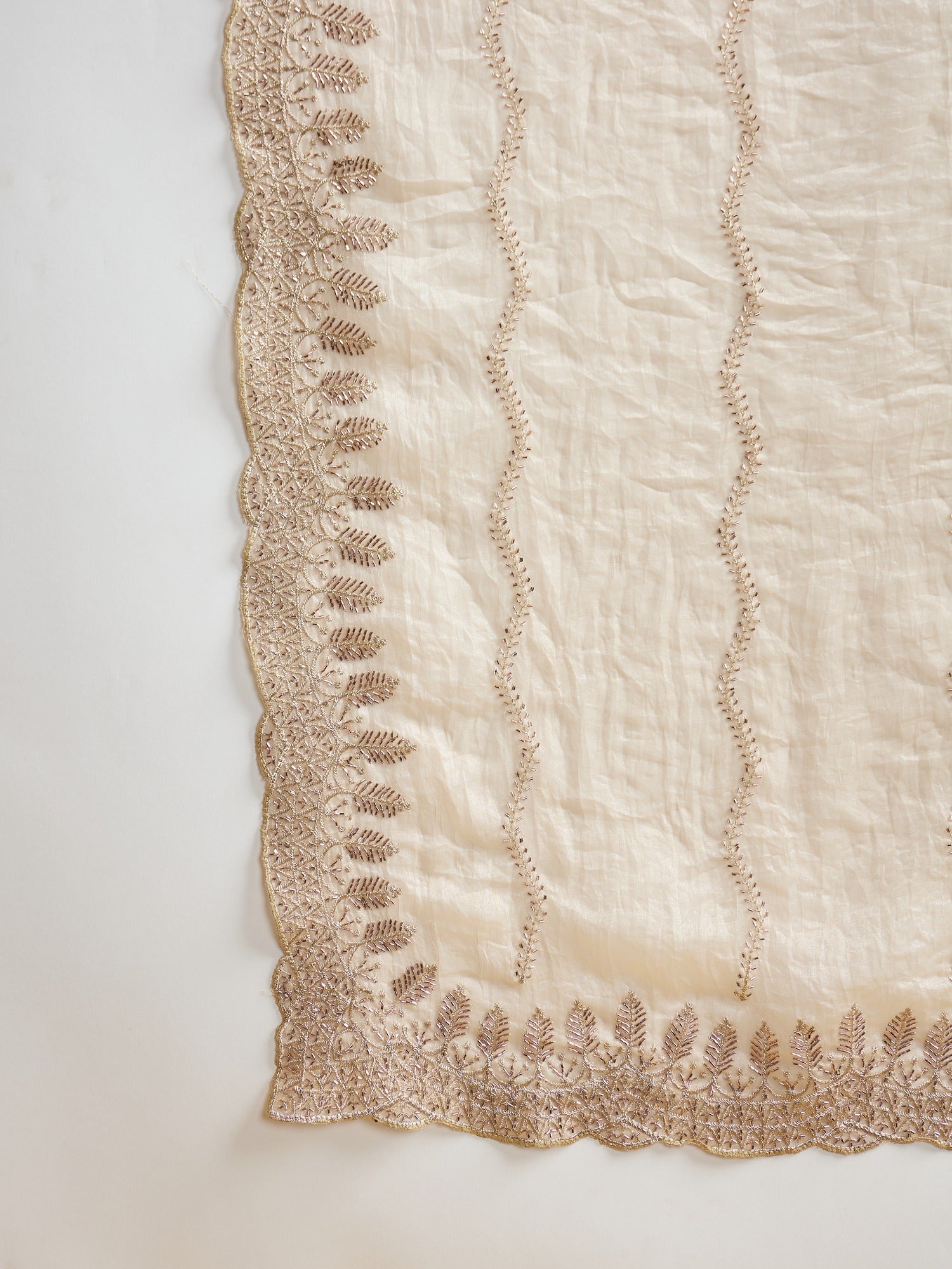 Cream Satin Silk saree – detail view 6
