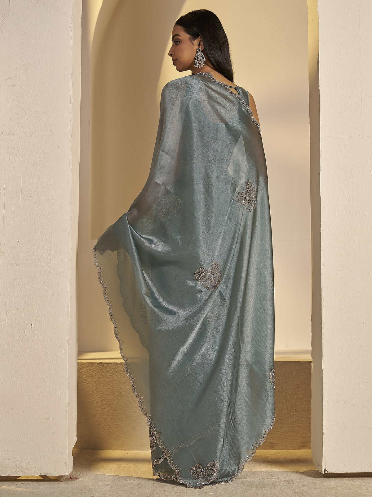 Light Blue organza saree view 2