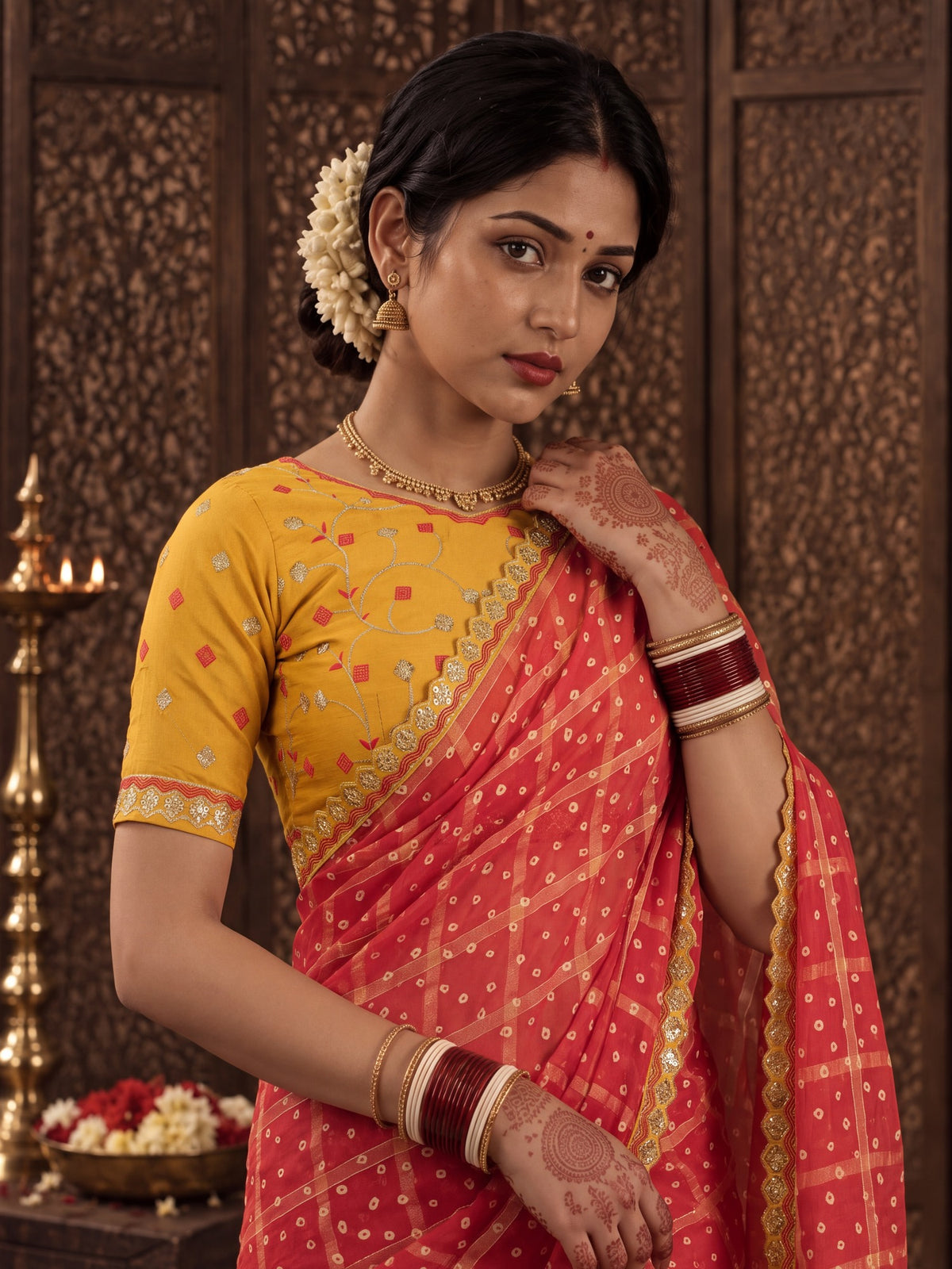 Red Viscose saree – detail view 4