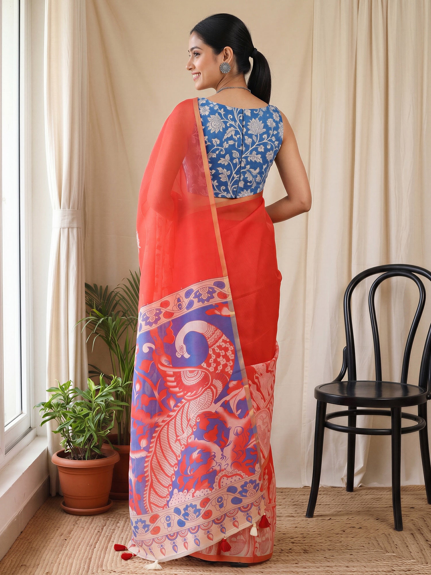 Coral Cotton Blend saree – detail view 1