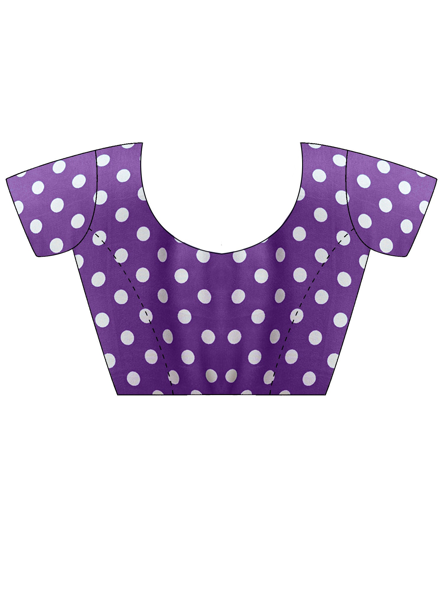 Unstitched violet satin blouse piece with polka dot design