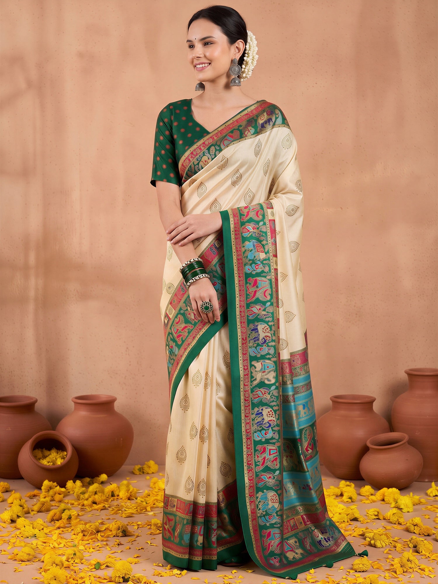 Cream Silk Blend saree – detail view 2