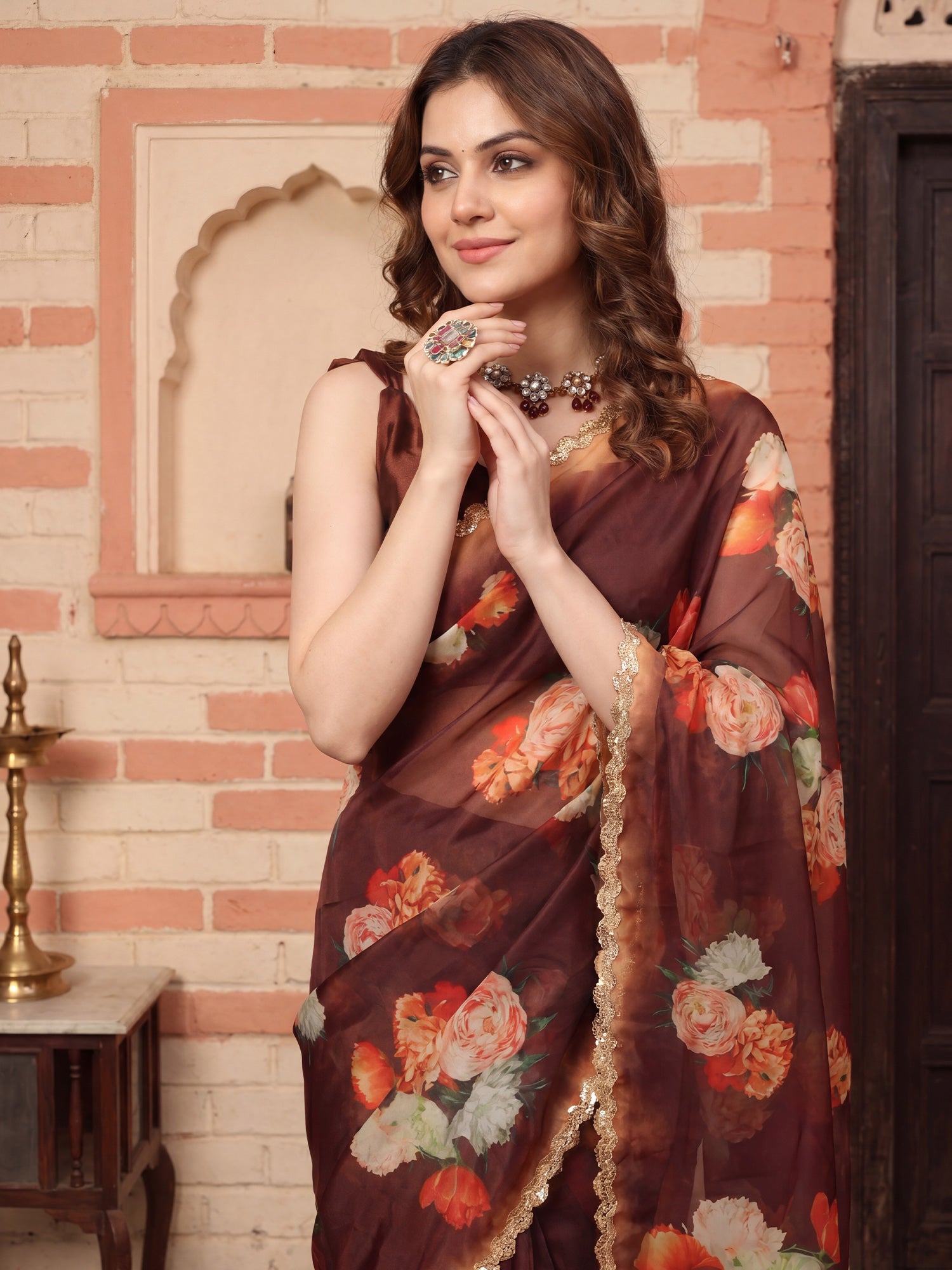 Brown Organza saree – detail view 4