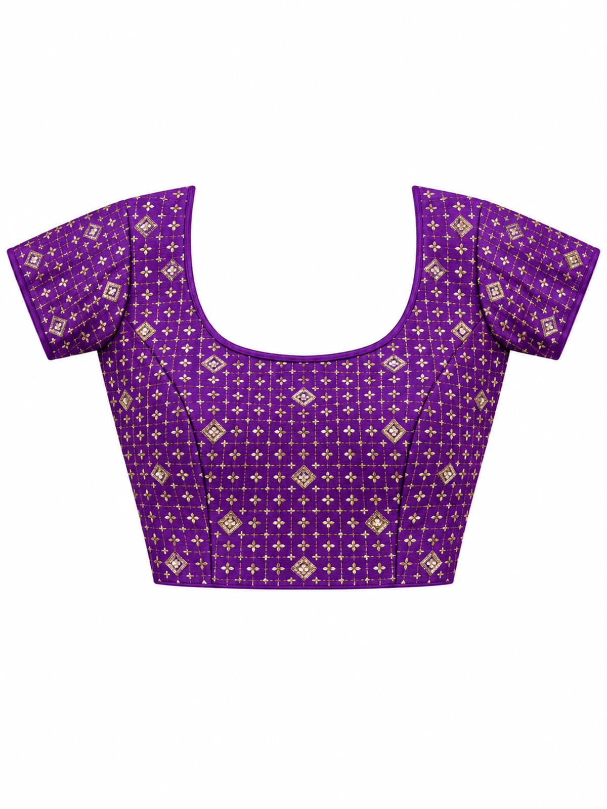 Unstitched violet silk blend blouse piece with foil design