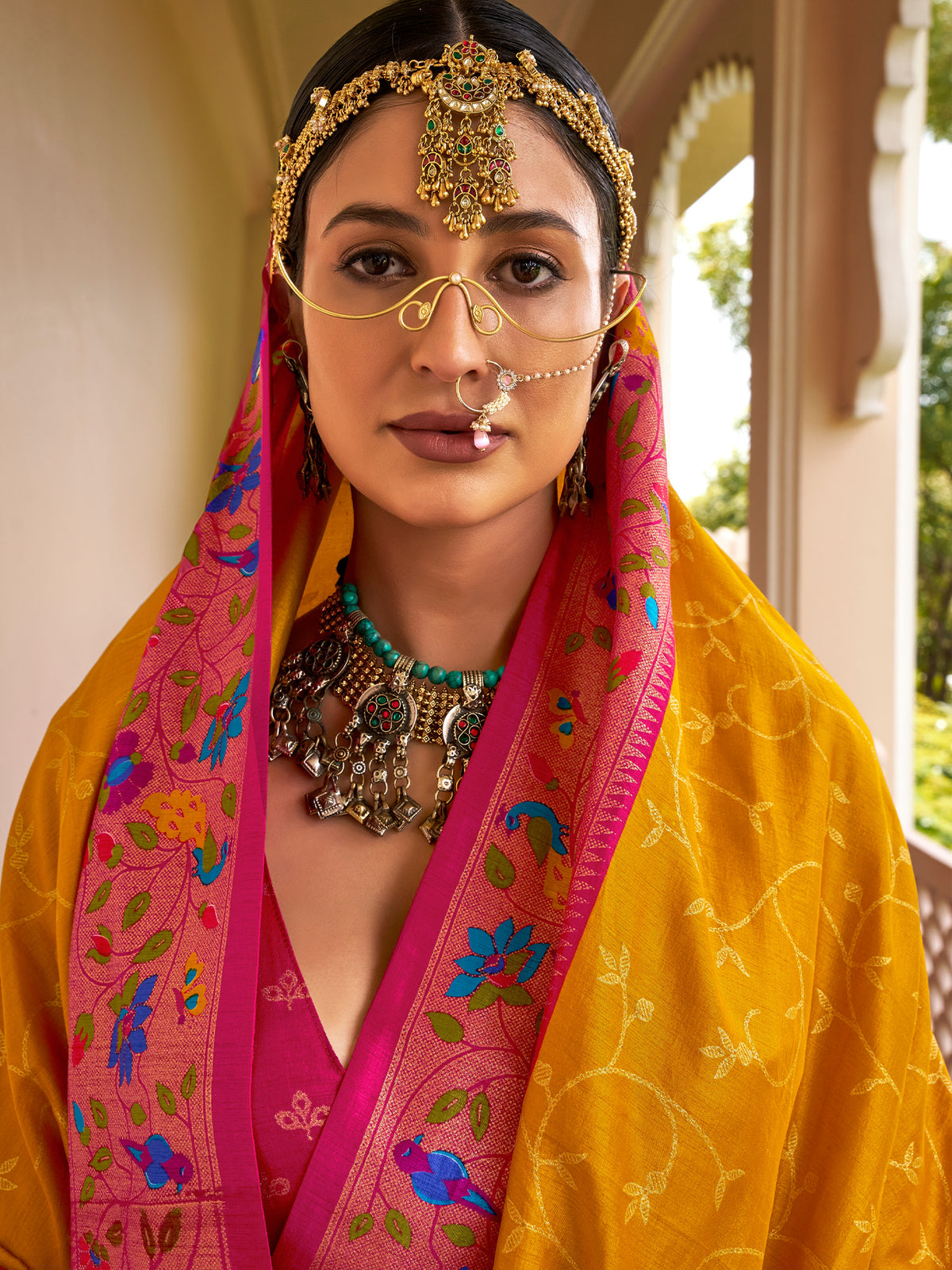 Mustard Silk Blend saree – detail view 1