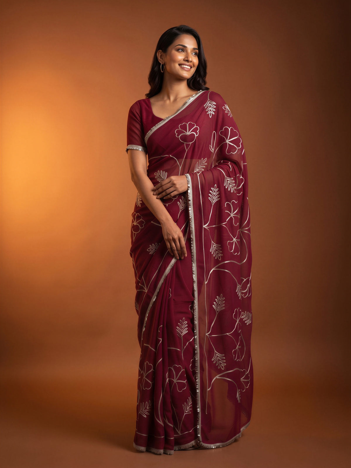 Pink Georgette saree – detail view 3