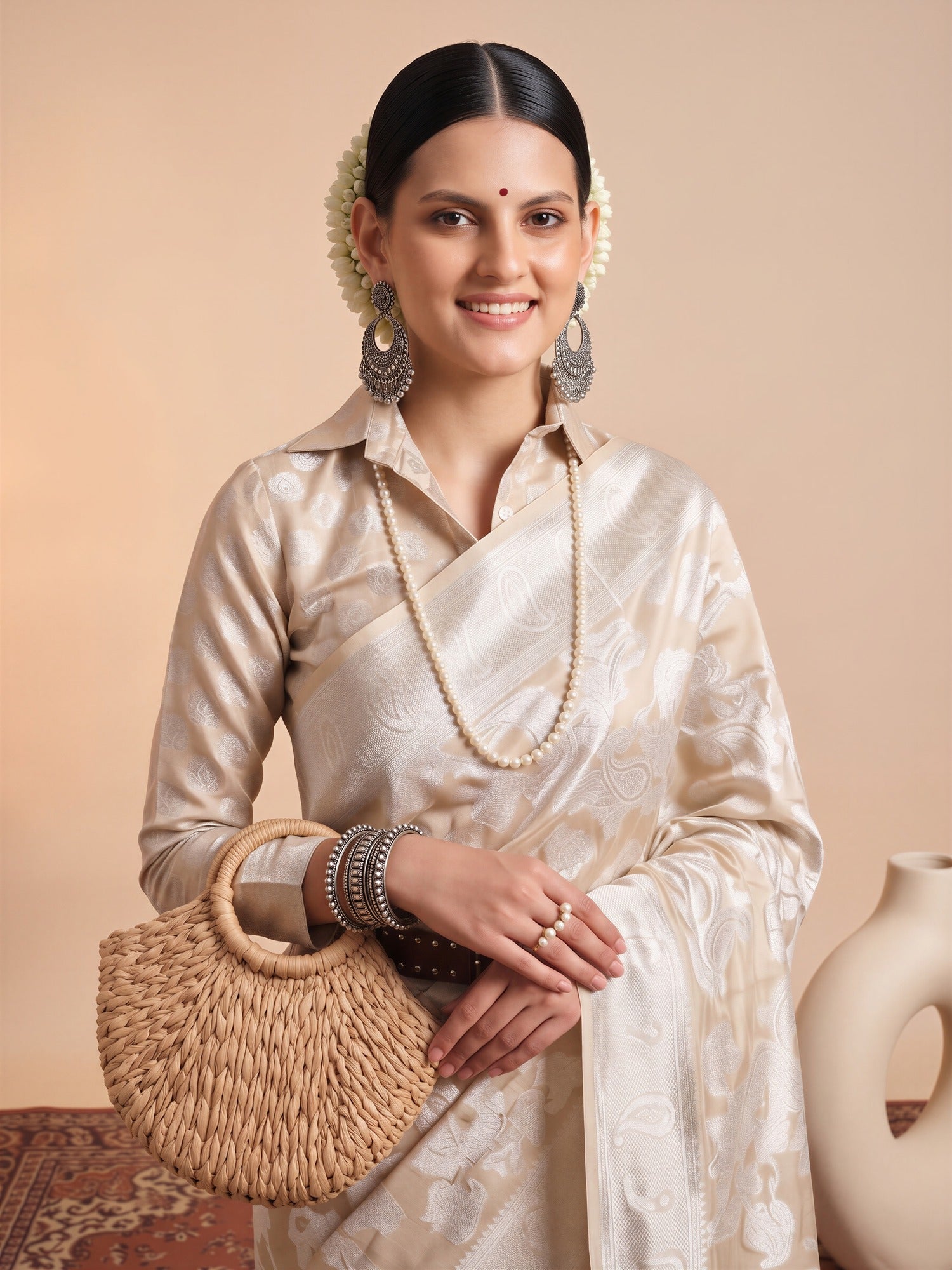 Cream Organza saree – detail view 4