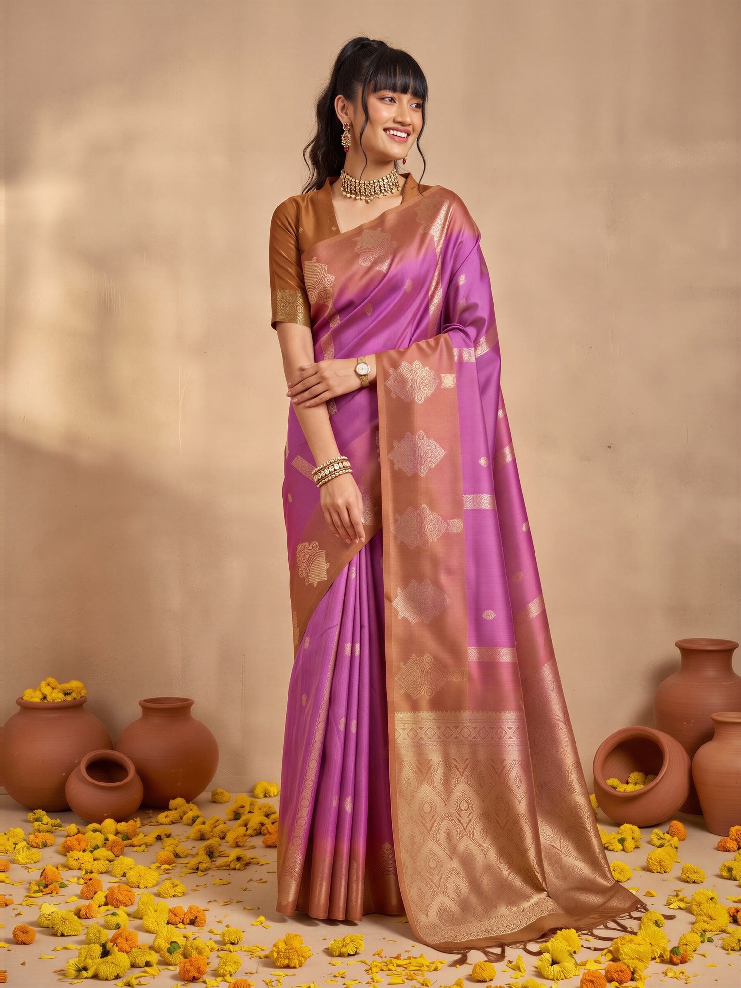 Purple Cotton Blend saree – detail view 3