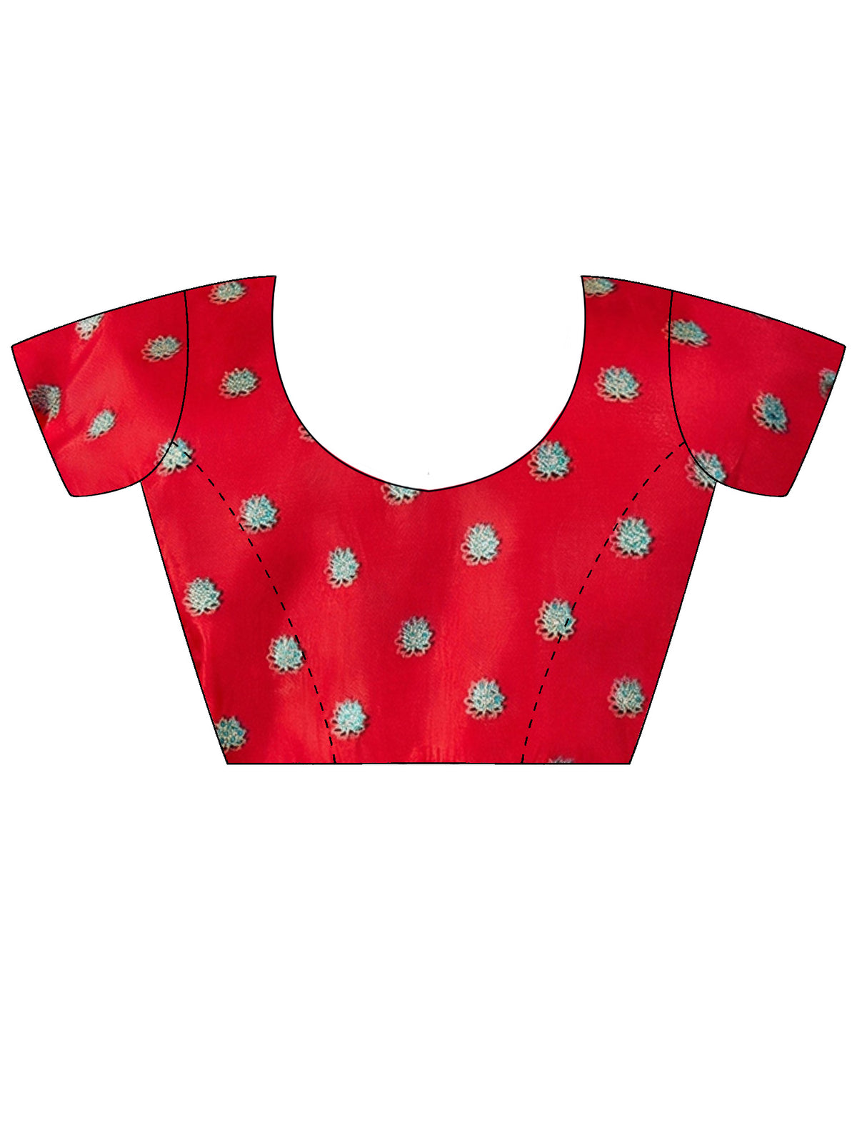 Unstitched red silk blend blouse piece with ethnic motif design