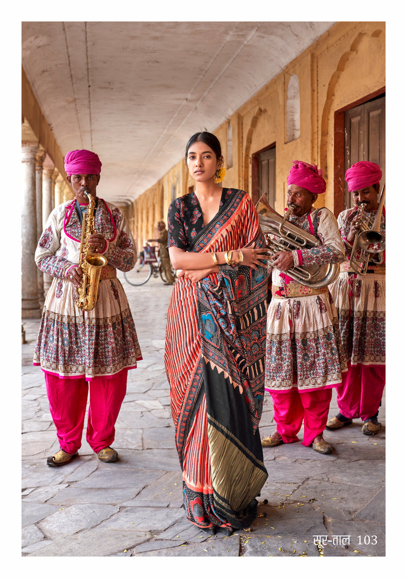 Orange GAJJI LAGDI PATRTA (VISCOSE) Designer Saree