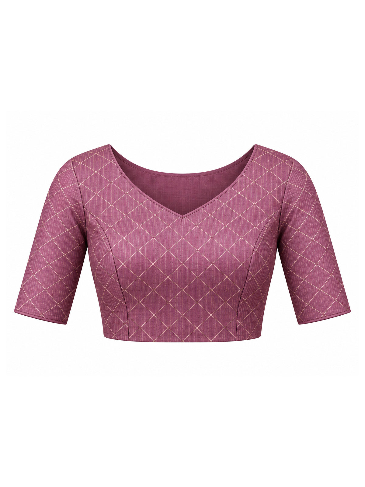 Unstitched mauve soft silk blouse piece with geometric design